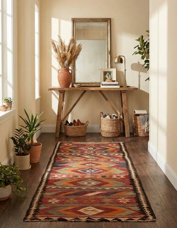 3' 9 x 8' 7 Hand Woven Kilim Fars Wool Runner Rug