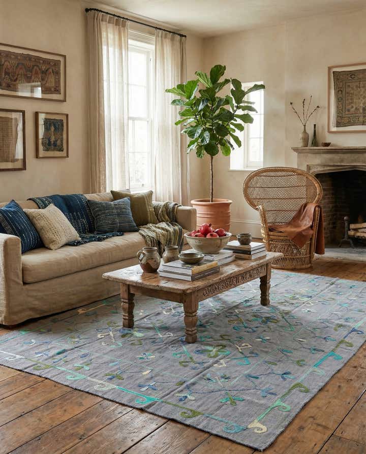 6' 9 x 9' 5 Hand Woven Kilim Suzani Wool Rug