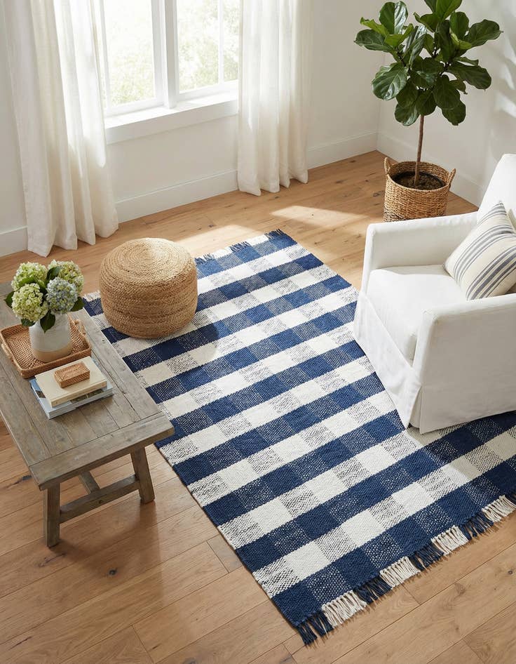 Detail image of 5' 3 x 8' Easy-Clean Eco Plaid Washable Indoor / Outdoor Rug