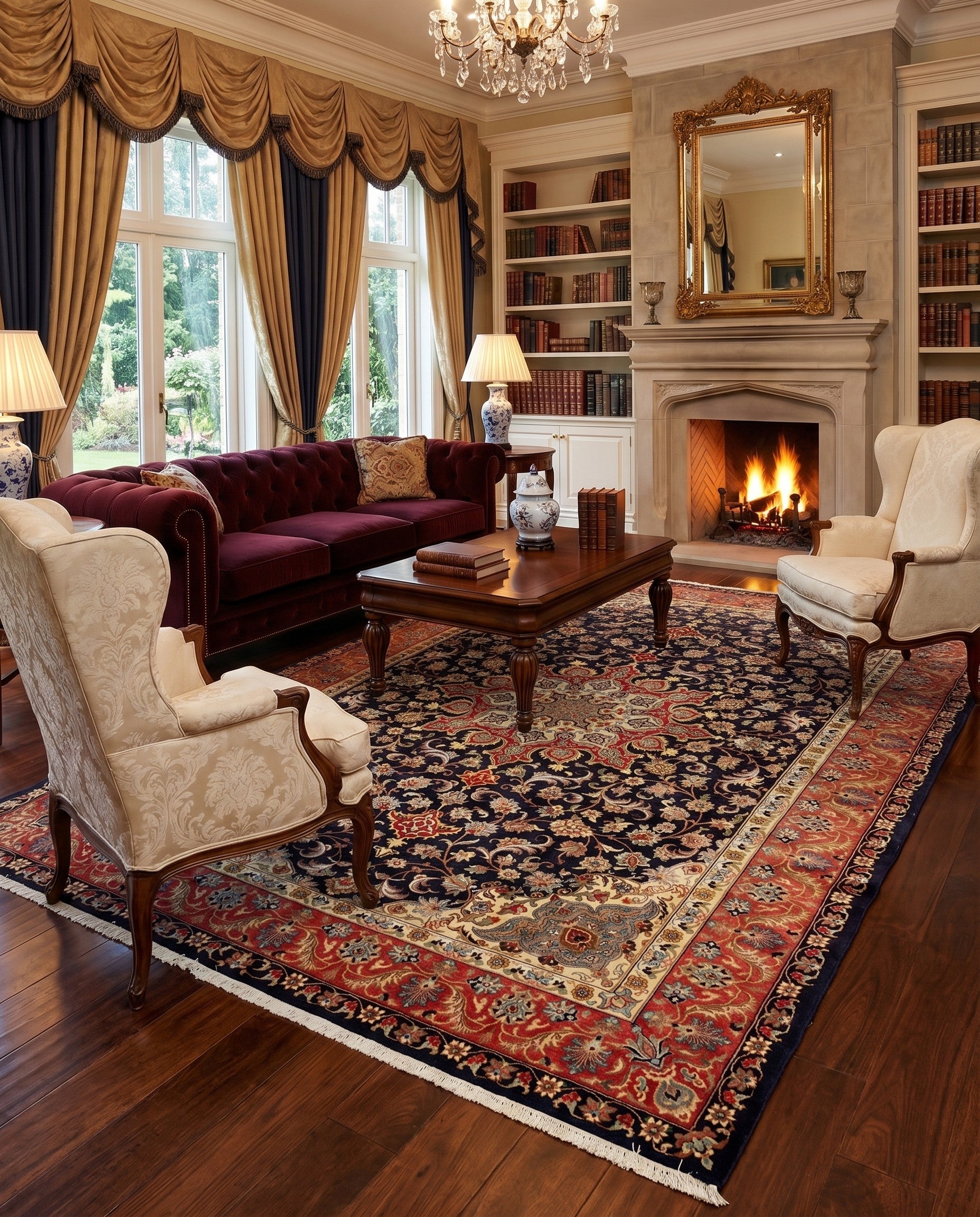 6' 7 x 9' 10 Hand Knotted Qom Persian Rug