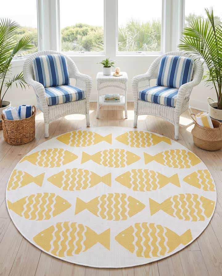 6' 1 x 6' 1 Easy-Clean Coastal Indoor / Outdoor Round Rug