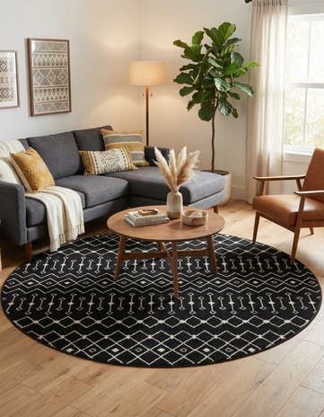 Black and White Moroccan Trellis Round Rug