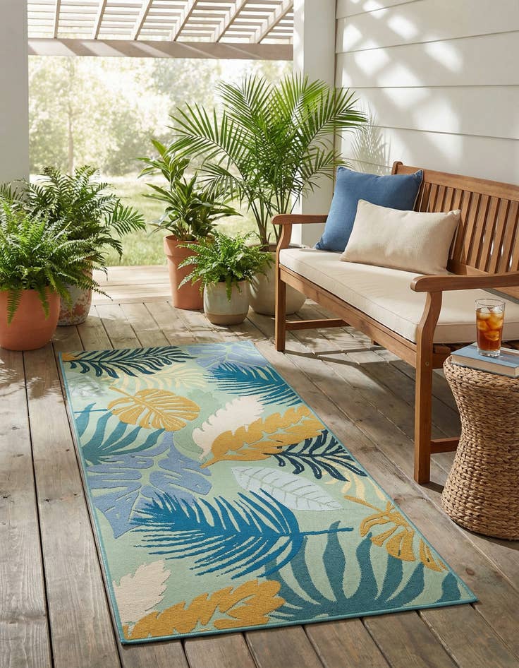 Detail image of 2' 7 x 5' 3  Washable Botanical Indoor / Outdoor Runner Rug