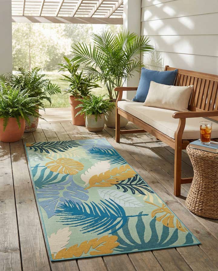 2' 7 x 5' 3 Easy-Clean Botanical Indoor / Outdoor Runner Rug