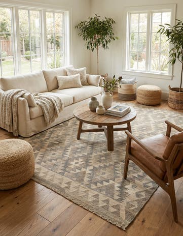 5' 1 x 6' 5 Hand Woven Kilim Maymana Wool Rug