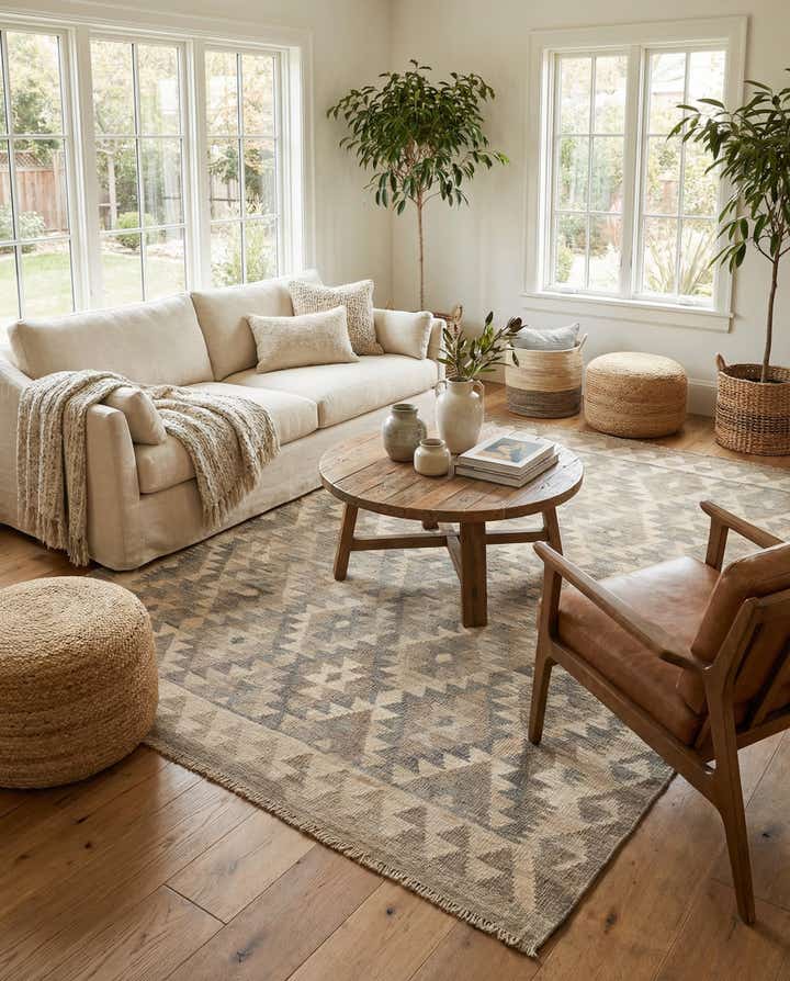5' 1 x 6' 5 Hand Woven Kilim Maymana Wool Rug
