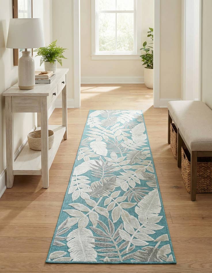 Detail image of  2' 2 x 8'  Washable Botanical Indoor / Outdoor Runner Rug