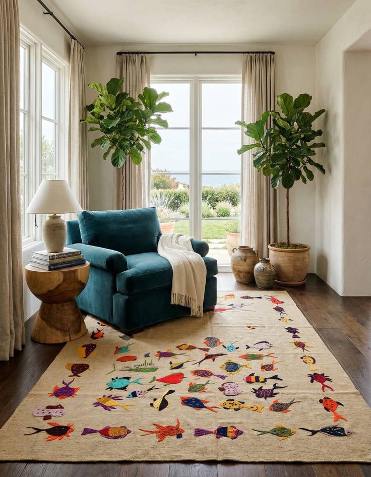 Detail image of 6' 7 x 9' 7  Hand Woven Kilim Suzani Wool Rug