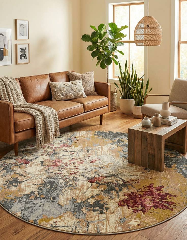 Detail image of 7' 10 x 7' 10  Washable Modern Indoor / Outdoor Round Rug