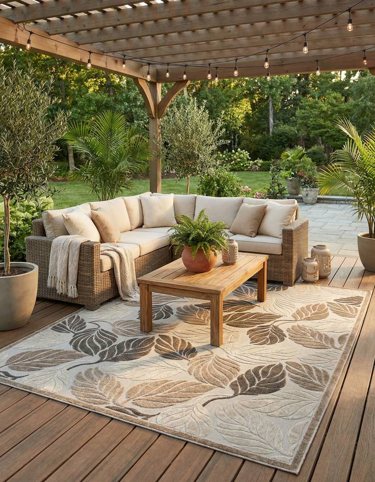 Detail image of 10' x 13'  Washable Botanical Indoor / Outdoor Rug