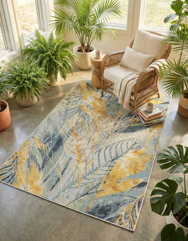 Detail image of 5' 3 x 8'  Washable Botanical Indoor / Outdoor Rug