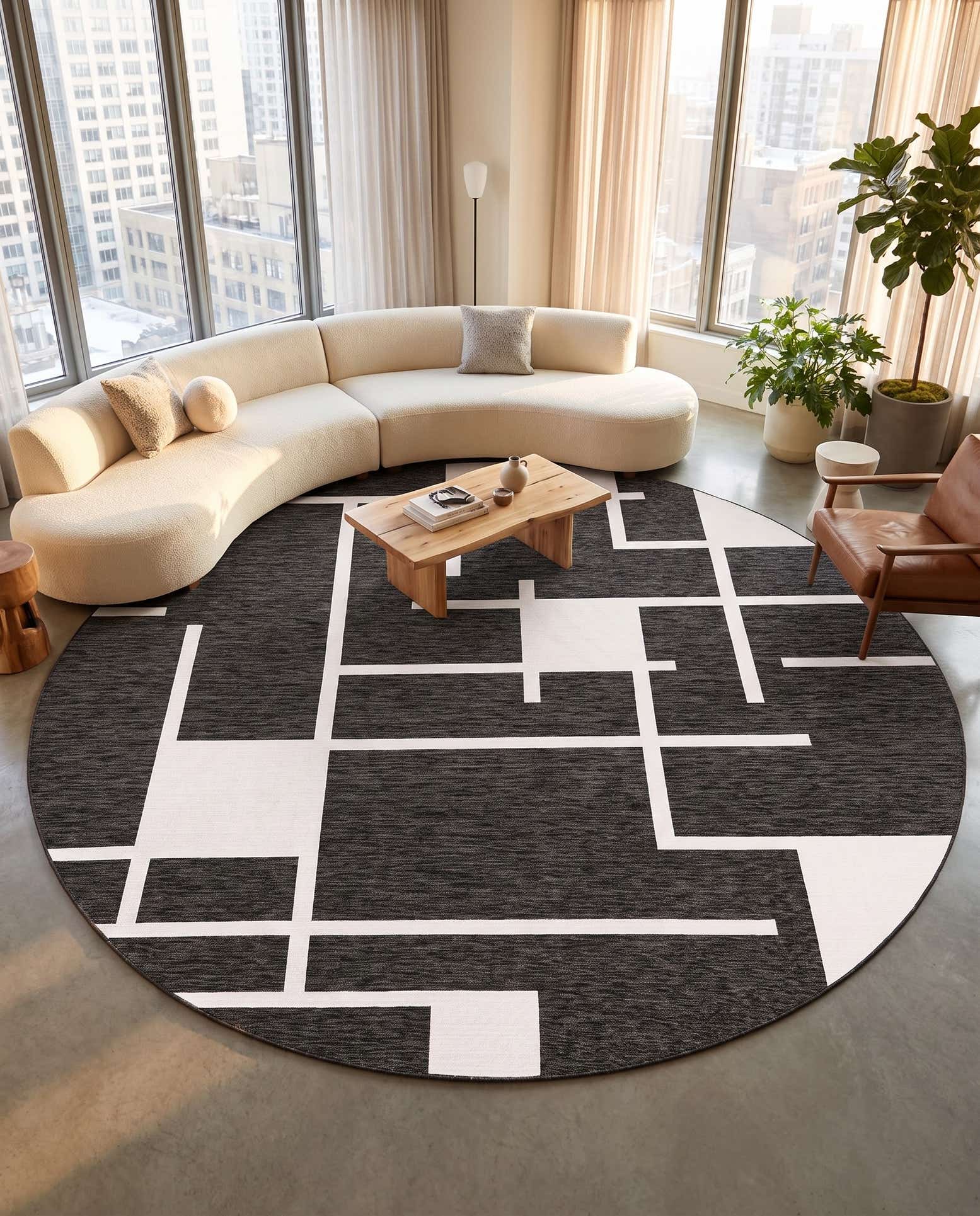 13' x 13' Easy-Clean Modern Indoor / Outdoor Round Rug