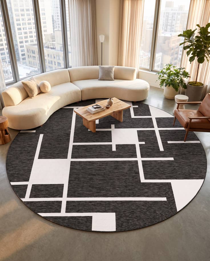 Detail image of 13' x 13' Easy-Clean Modern Indoor / Outdoor Round Rug