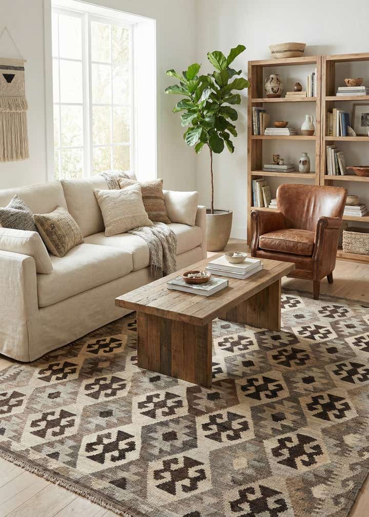 5' 1 x 6' 6 Hand Woven Kilim Maymana Wool Rug