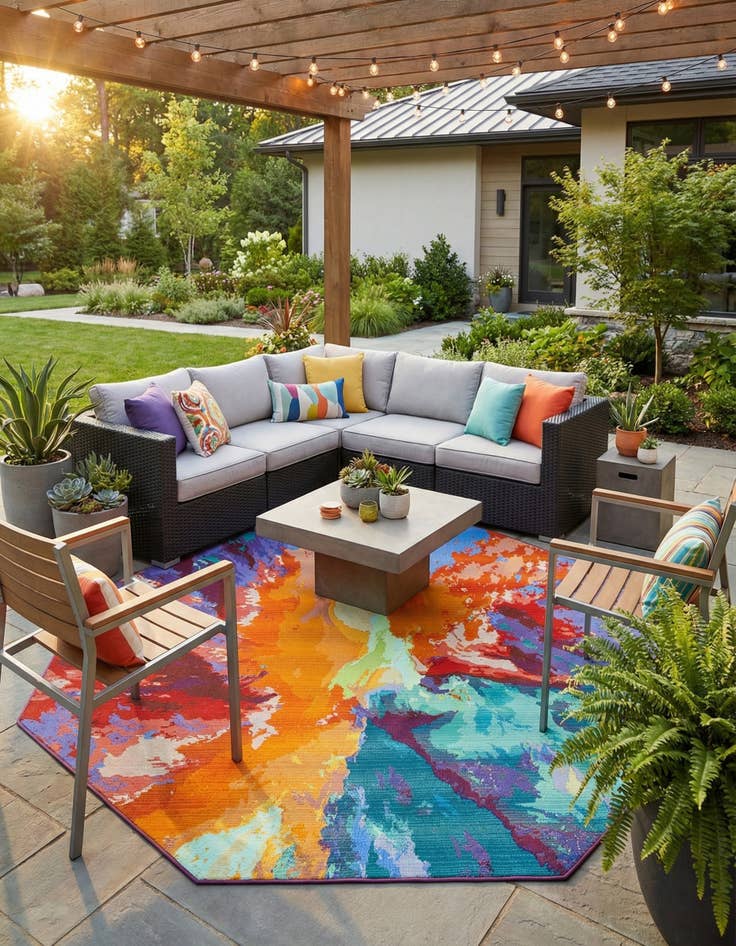 Detail image of 7' x 7'  Washable Modern Indoor / Outdoor Octagon Rug