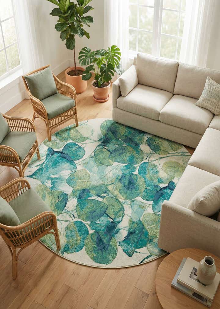 7' 10 x 7' 10 Easy-Clean Botanical Indoor / Outdoor Round Rug