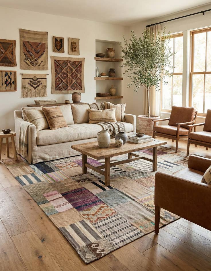 Detail image of  6' 7 x 9' 10  Hand Woven Kilim Patchwork Wool Rug