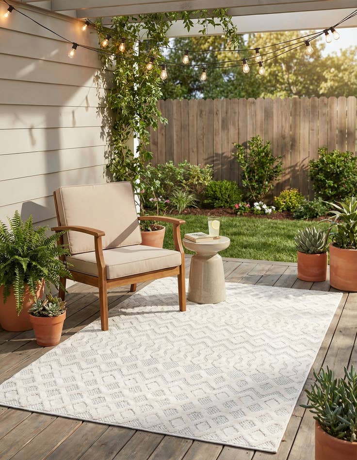 Detail image of 4' x 6'  Washable Trellis Textured Indoor / Outdoor Rug