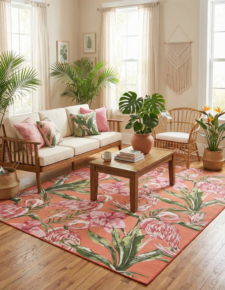 Detail image of 7' 10 x 10'  Washable Botanical Indoor / Outdoor Rug