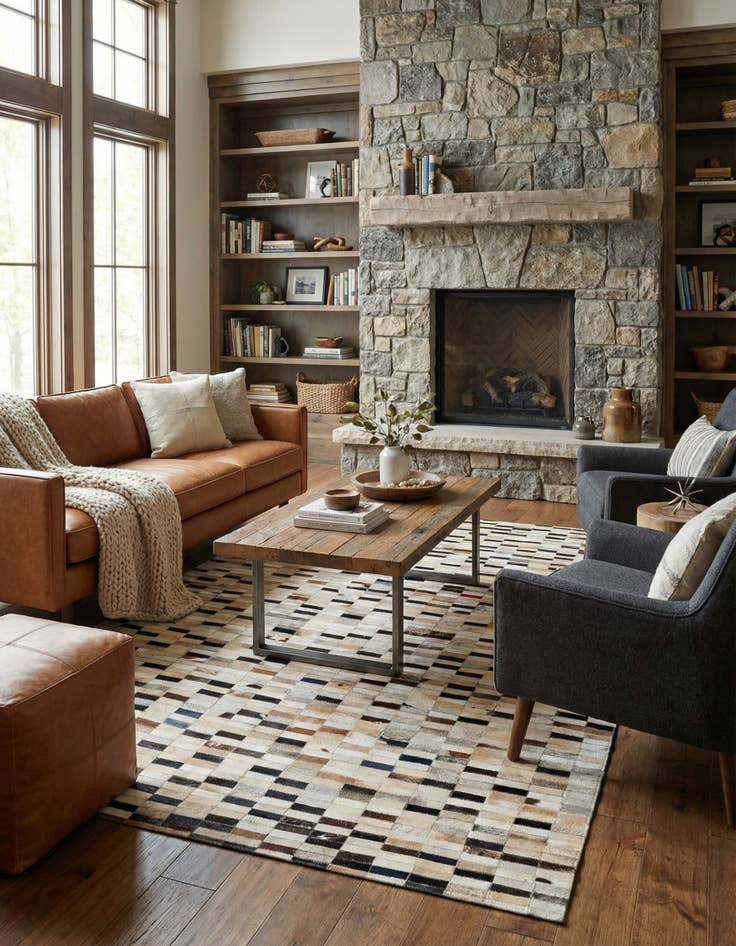 Detail image of  5' 2 x 7' 11 Cowhide - Patchwork Rug