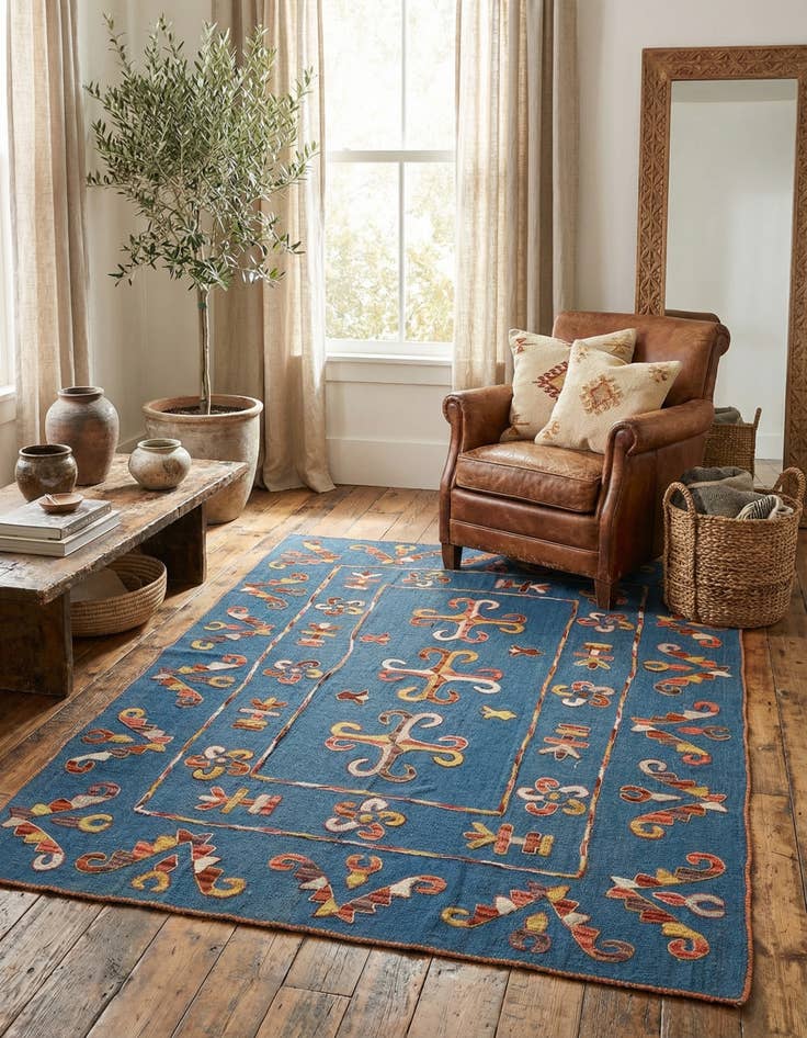 Detail image of 4' 9 x 6' 6  Hand Woven Kilim Suzani Wool Rug