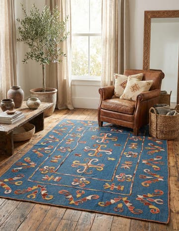 4' 9 x 6' 6 Hand Woven Kilim Suzani Wool Rug