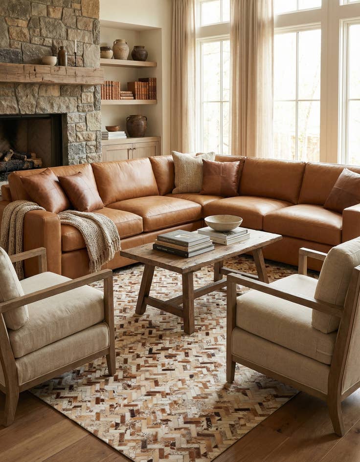 Detail image of 8' 1 x 9' 10 Cowhide Leather Rug