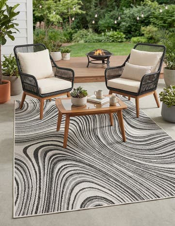 Charcoal Ivory Easy-Clean Modern Indoor / Outdoor Rug