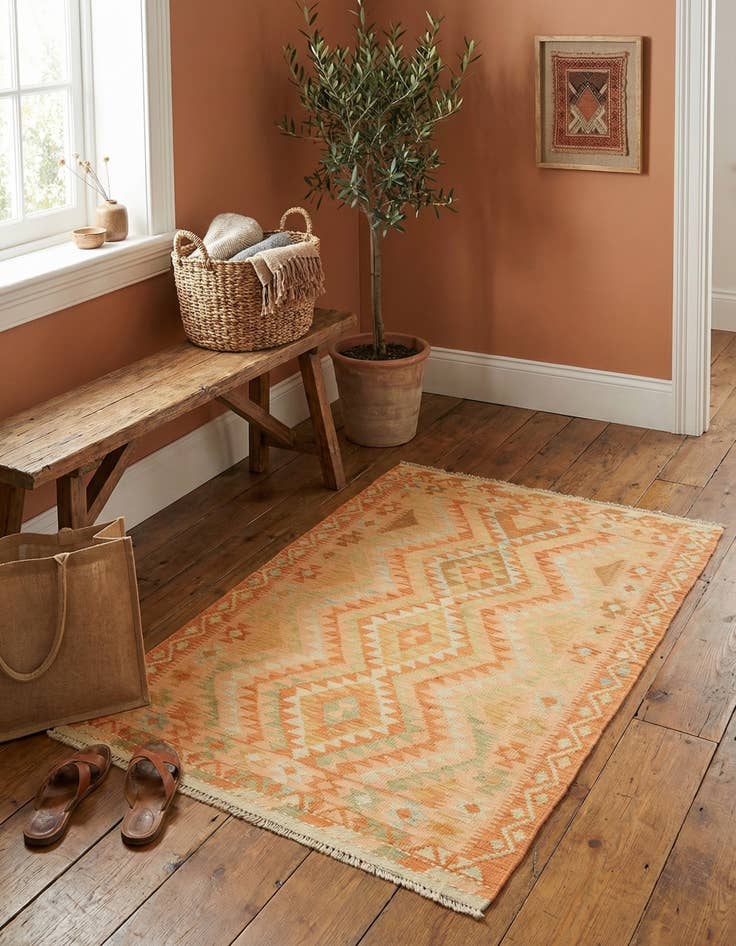 Detail image of 3' 2 x 4' 8  Hand Woven Kilim Waziri Wool Rug