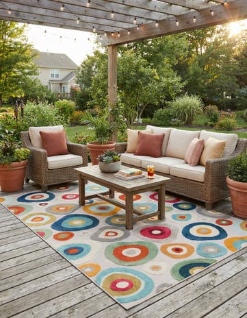 Multi Beige Easy-Clean Casablanca Indoor / Outdoor Rug