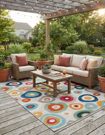 Multi Beige Easy-Clean Casablanca Indoor / Outdoor Rug