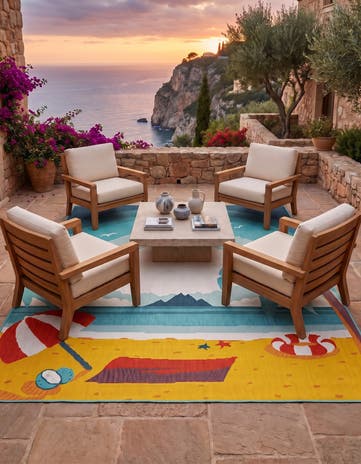 Easy-Clean Coastal Indoor / Outdoor Square Rug