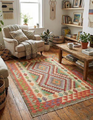 4' 1 x 5' 9 Hand Woven Kilim Maymana Wool Rug