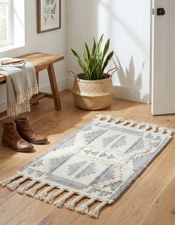 Gray and White Hand Woven Arizona Wool Rug
