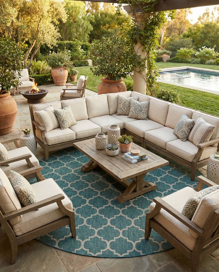 Detail image of 13' x 13' Easy-Clean Lattice Indoor / Outdoor Round Rug