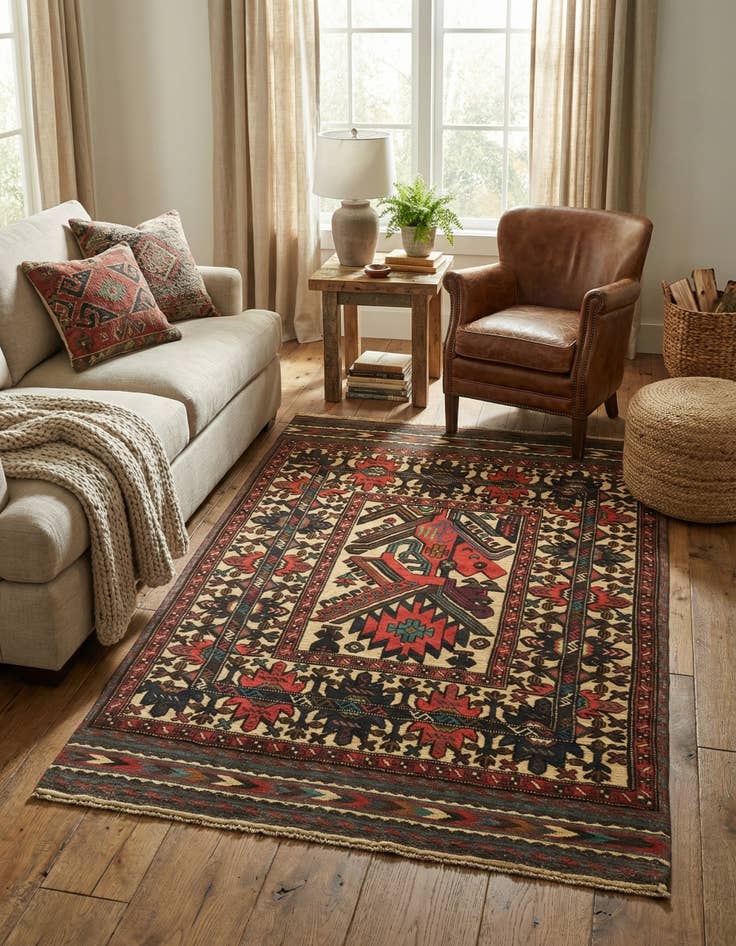 Detail image of  4' 2 x 6' 3  Hand Knotted Sumak Wool Rug