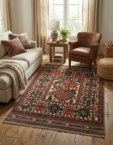 4' 2 x 6' 3 Hand Knotted Sumak Wool Rug