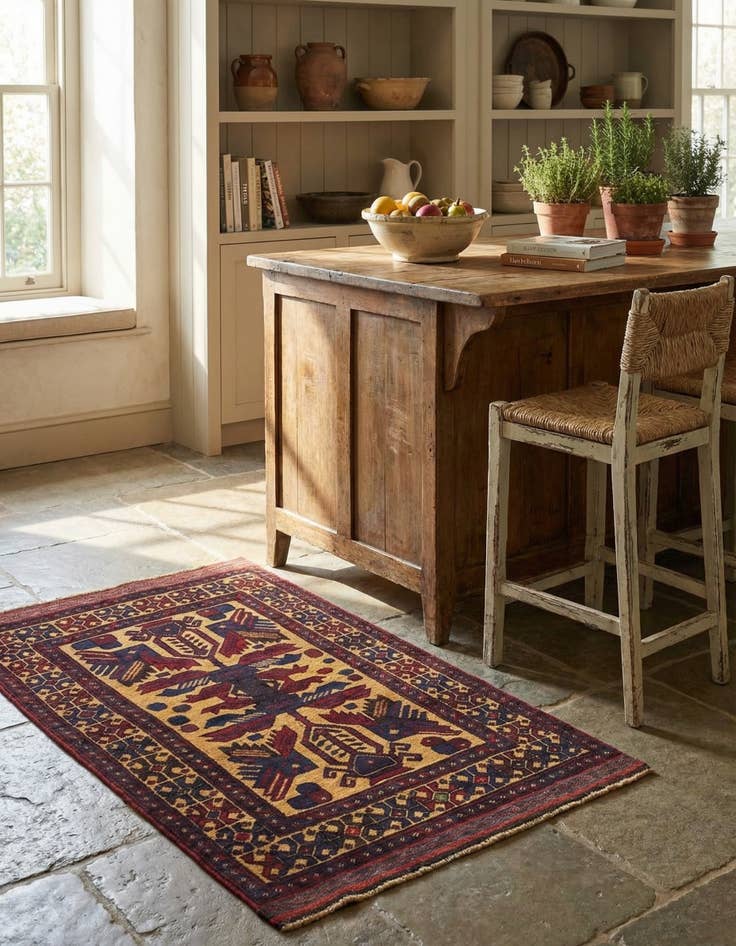 Detail image of  2' 9 x 4' 9  Hand Knotted Sumak Wool Rug