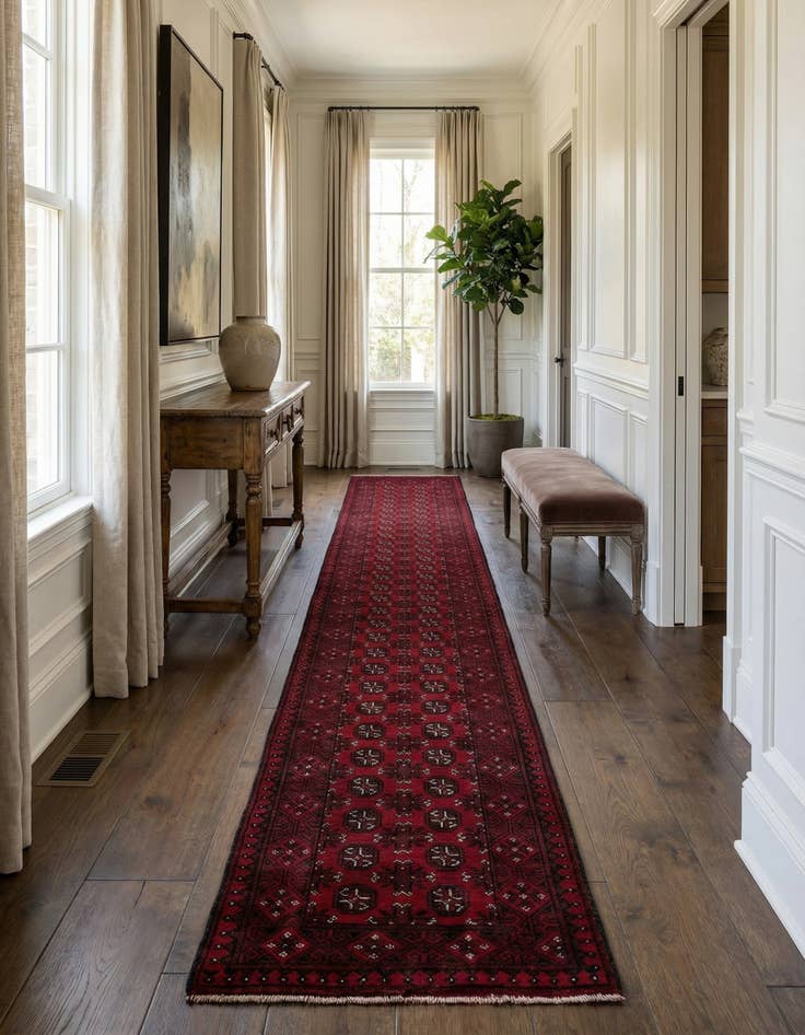 Detail image of 2' 7 x 18' 10 Hand Knotted Afghan Akhche Wool Runner Rug