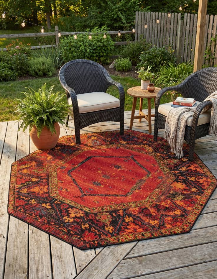 Detail image of 7' x 7'  Washable Tribal Indoor / Outdoor Octagon Rug