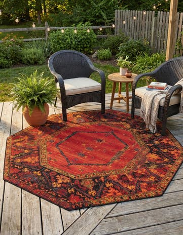 7' x 7' Easy-Clean Tribal Indoor / Outdoor Octagon Rug