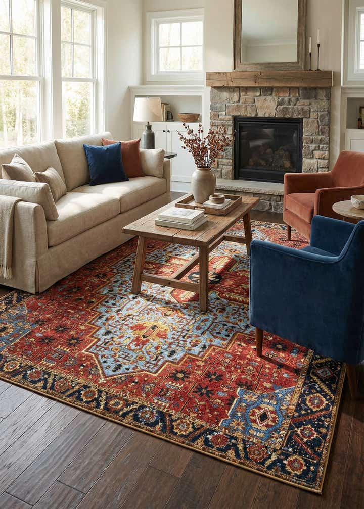 7' 10 x 11' Easy-Clean Traditional Indoor / Outdoor Rug
