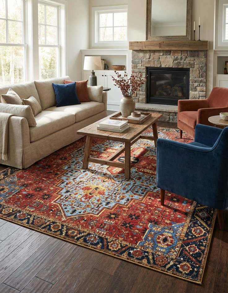 Detail image of  7' 10 x 11'  Washable Traditional Indoor / Outdoor Rug