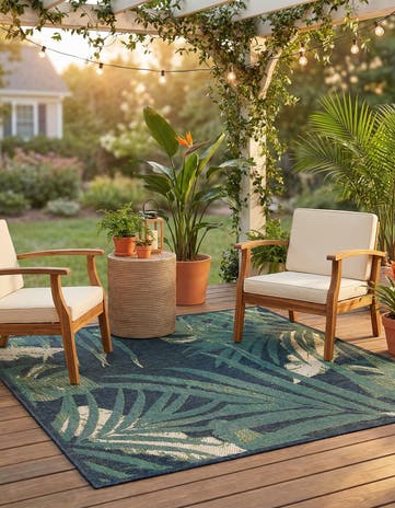 Navy Blue Easy-Clean Baja Indoor / Outdoor Square Rug