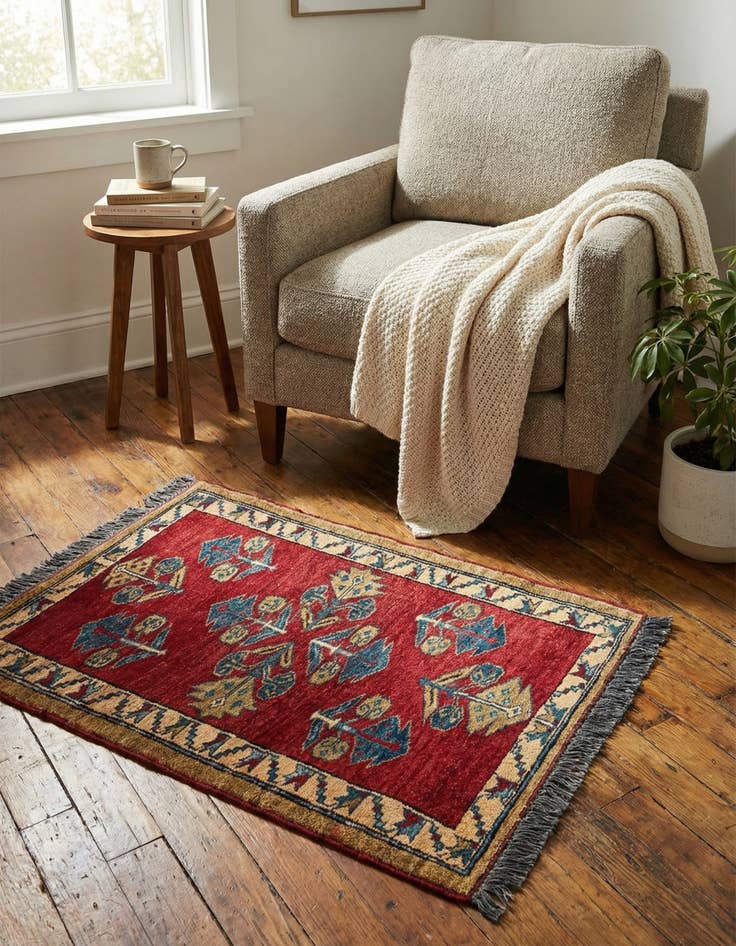 Detail image of  2' x 3' 4  Hand Knotted Kazak Wool Rug