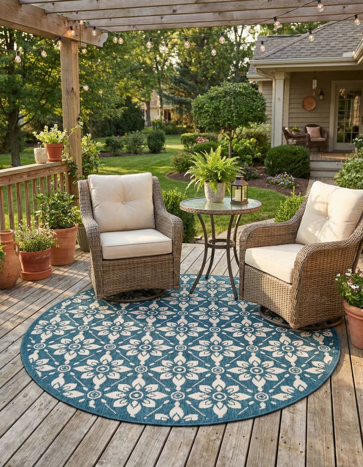 Detail image of 5' x 5'  Washable Trellis Indoor / Outdoor Round Rug