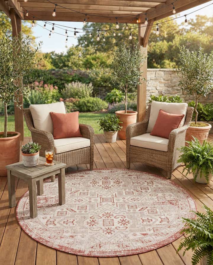 5' 3 x 5' 3 Easy-Clean Aztec Indoor / Outdoor Round Rug