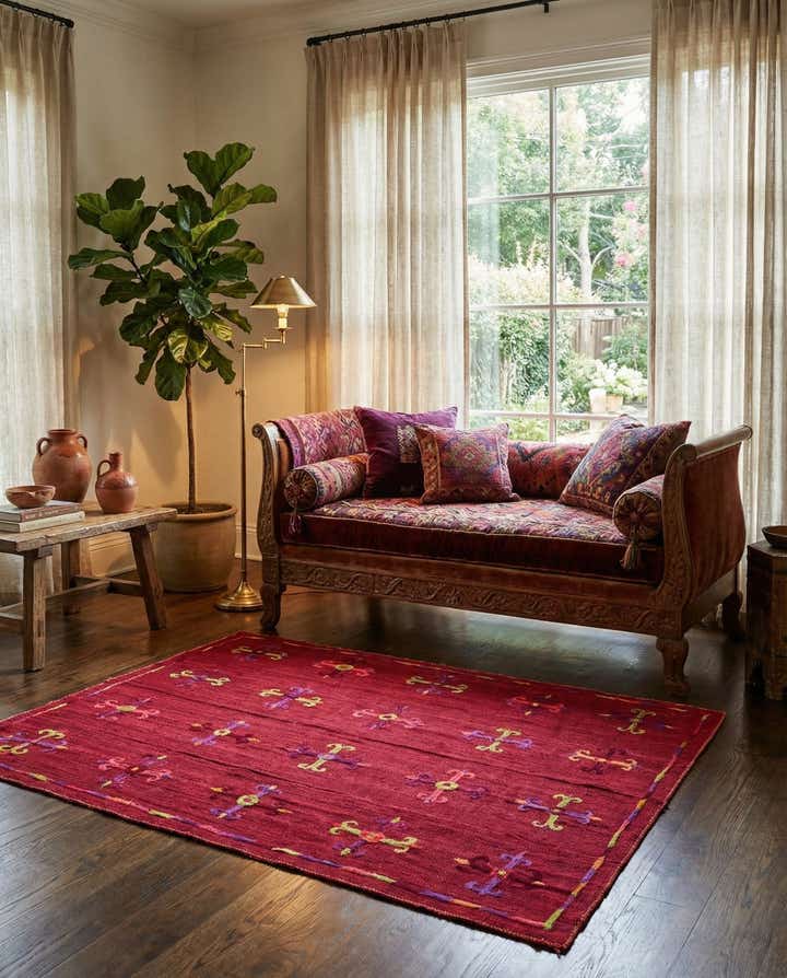 4' 4 x 5' 1 Hand Woven Kilim Suzani Wool Rug