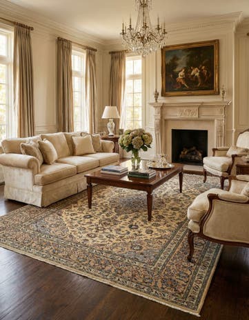 8' x 11' 7 Hand Knotted Kashan Persian Wool Rug