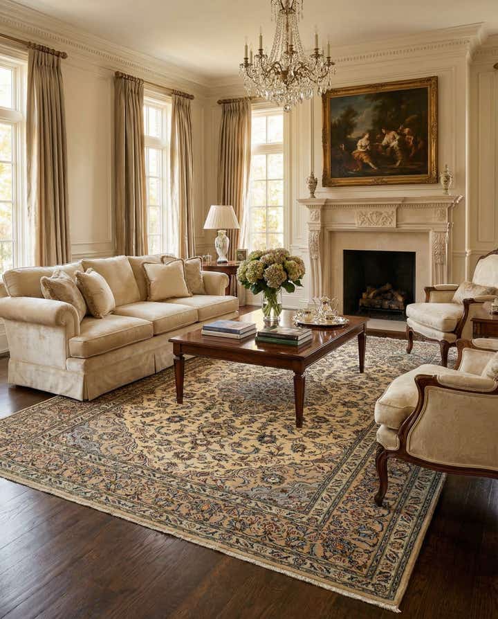 8' x 11' 7 Hand Knotted Kashan Persian Wool Rug